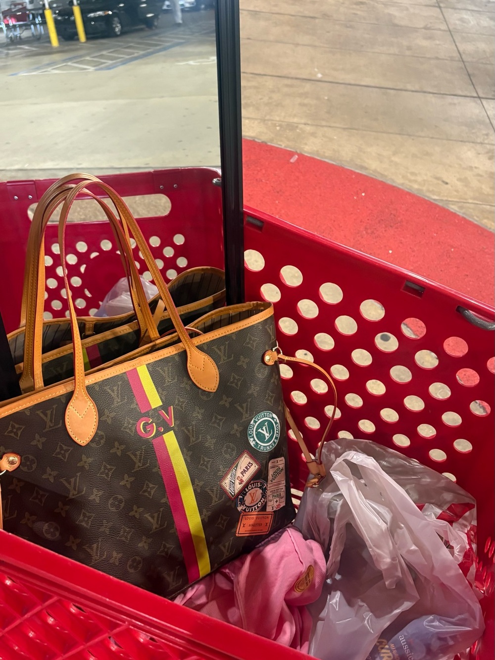 Louis Vuitton Monogram Tote with Pink and Yellow Stripes